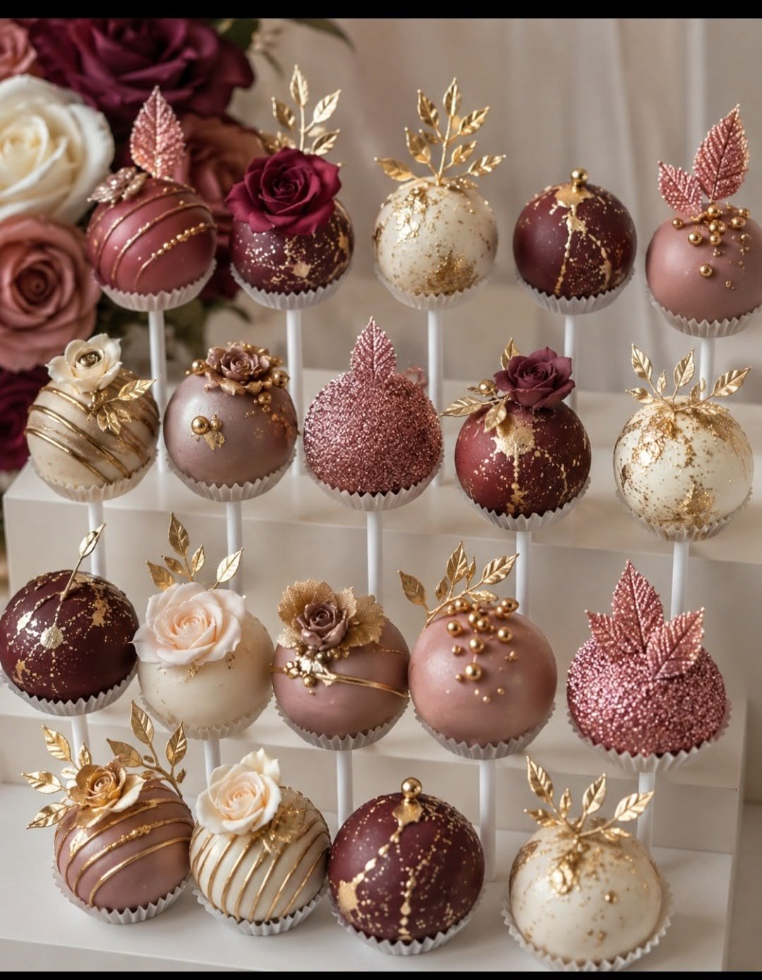 Brigadeiros e doces finos personalizados com flores de confeitaria em forminhas delicadas